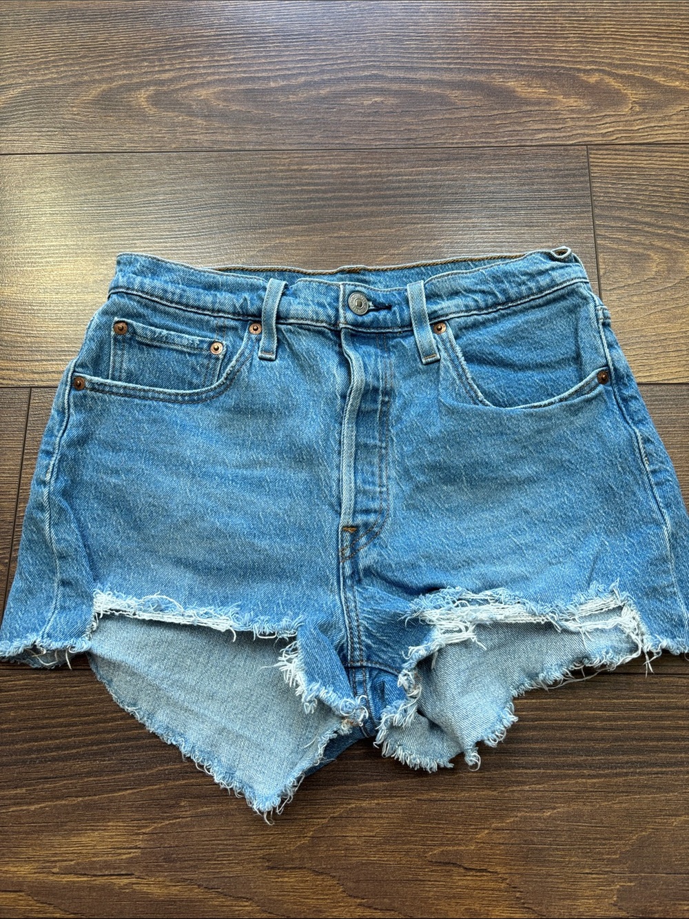 Levi's Distressed Light Blue High-Rise Denim Cutoff Shorts